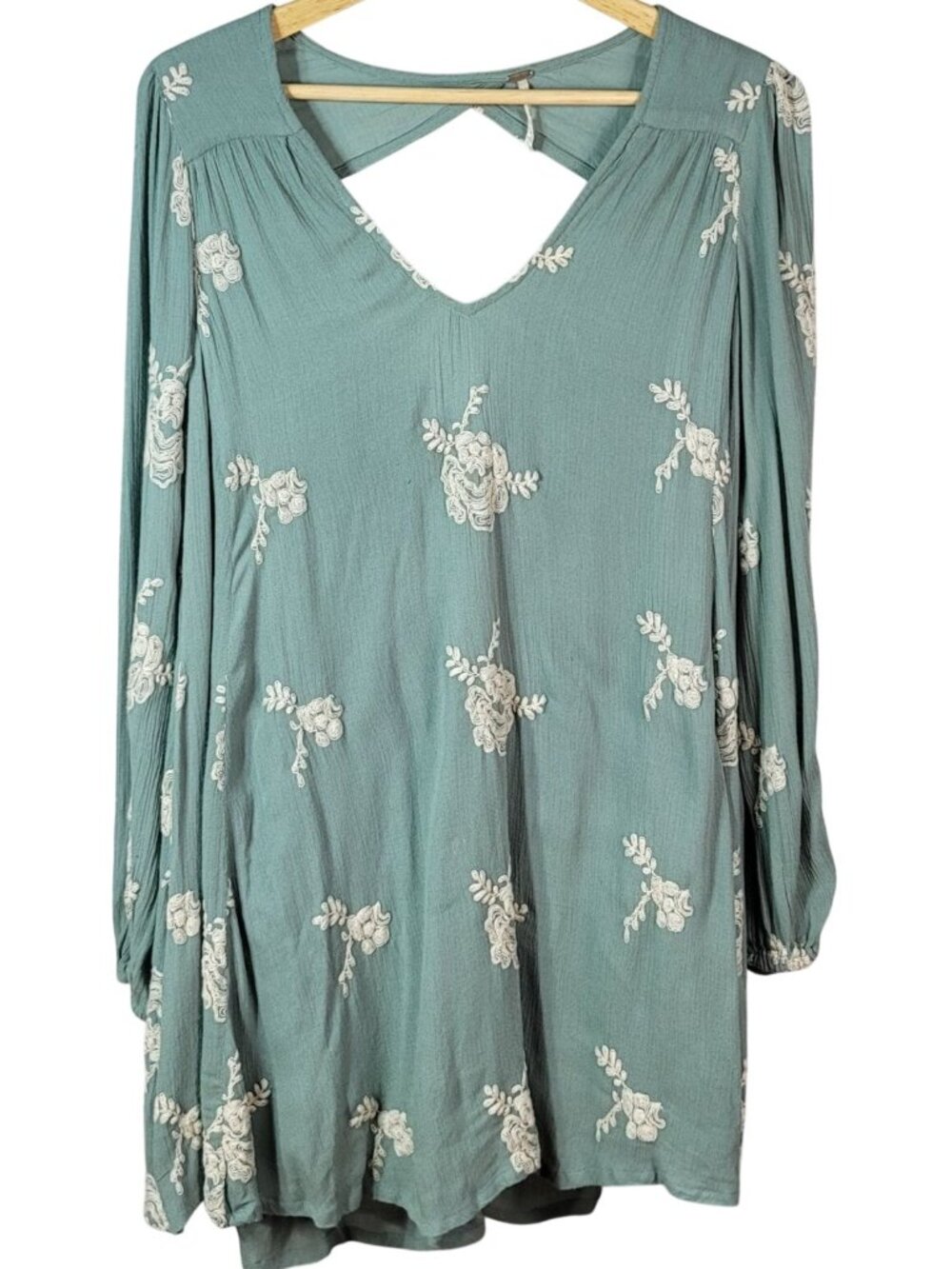 Free People Emma Swing Mini Dress Green Small Lined Cut Out Floral Embroidered B
